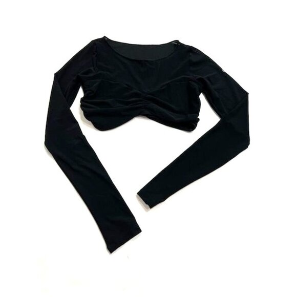 ALO Yoga Mesh Sheer Illusion Cropped Long Sleeve in Black - Picture 1 of 5